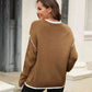 Round Neck Long Sleeve Waffle-Knit Sweater - Deals DejaVu