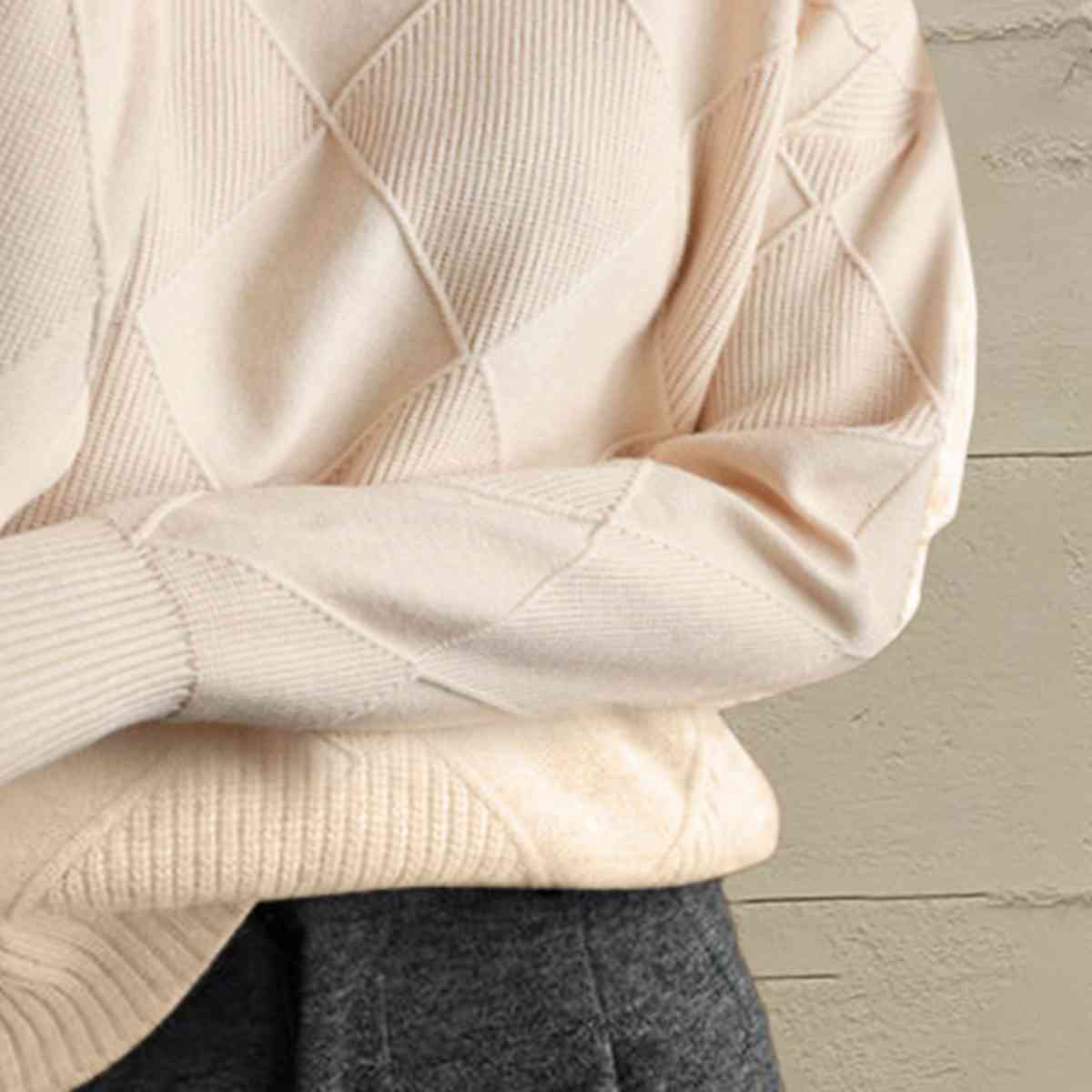 Geometric Turtleneck Long Sleeve Sweater - Deals DejaVu