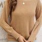 Ribbed Openwork Sleeve Round Neck Pullover Sweater - Deals DejaVu