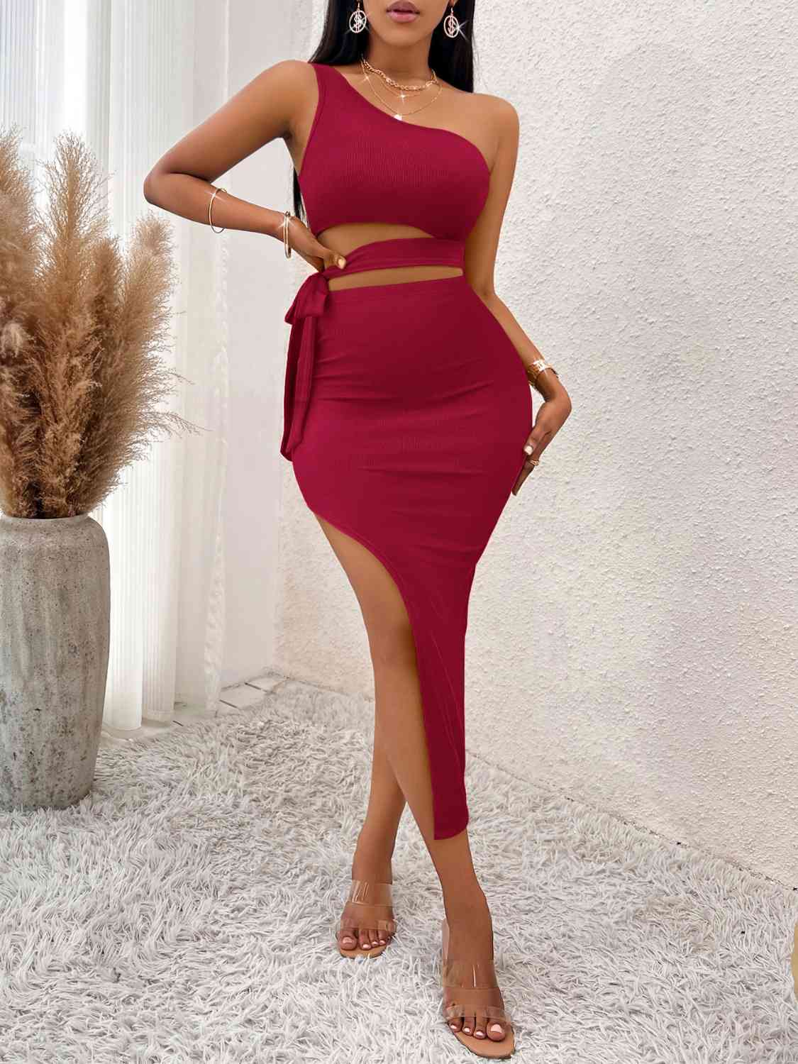 Tie Waist Asymmetrical Midi Dress (MWBT) T - Deals DejaVu