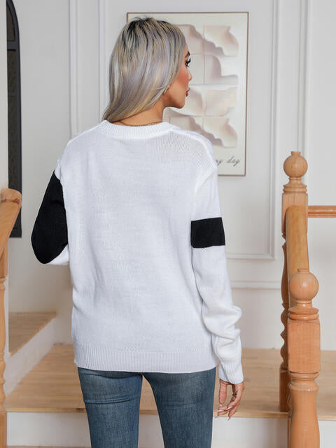 Color Block Cable-Knit Round Neck Sweater - Deals DejaVu