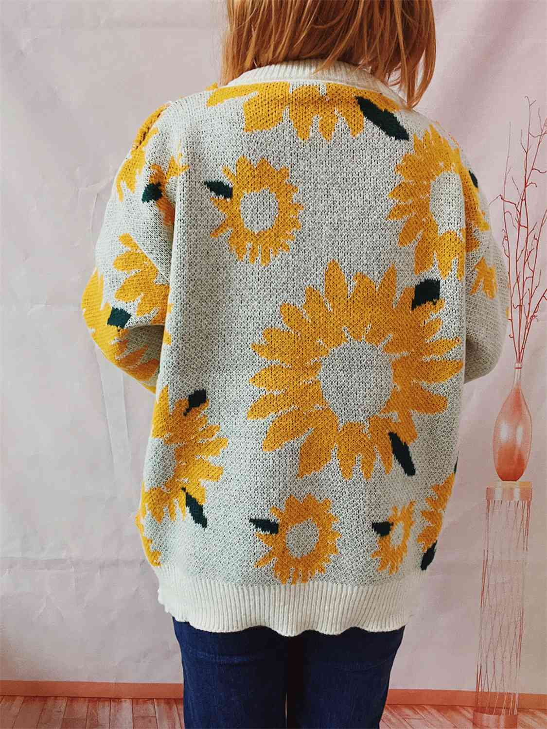 Sunflower Dropped Shoulder Long Sleeve Sweater - Deals DejaVu