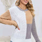 Cable-Knit Openwork Round Neck Color Block Sweater - Deals DejaVu