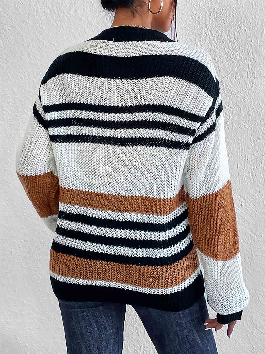 Striped Round Neck Sweater - Deals DejaVu