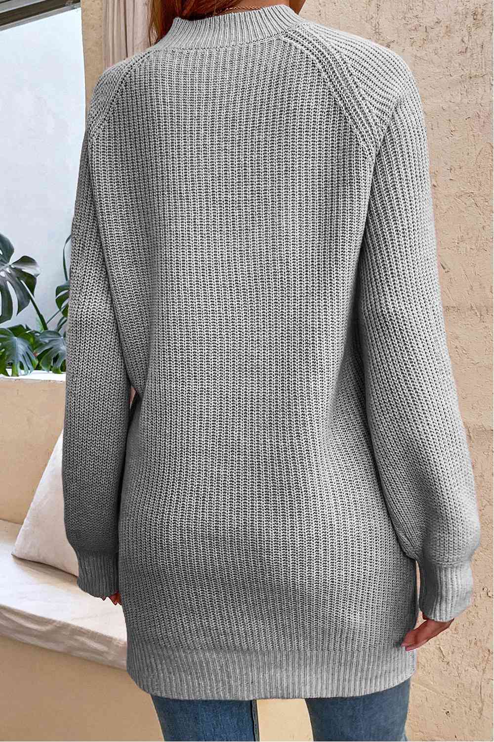 Round Neck Button Detail Ribbed Sweater - Deals DejaVu