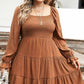 Plus Size Smocked Square Neck Tiered Dress
