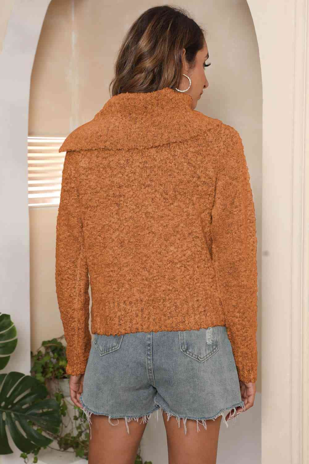 Asymmetrical Neck Long Sleeve Pullover Sweater - Deals DejaVu