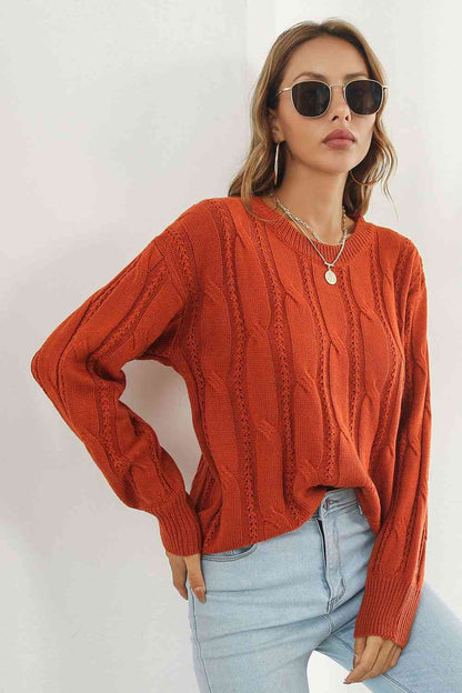 Round Neck Long Sleeve Sweater - Deals DejaVu