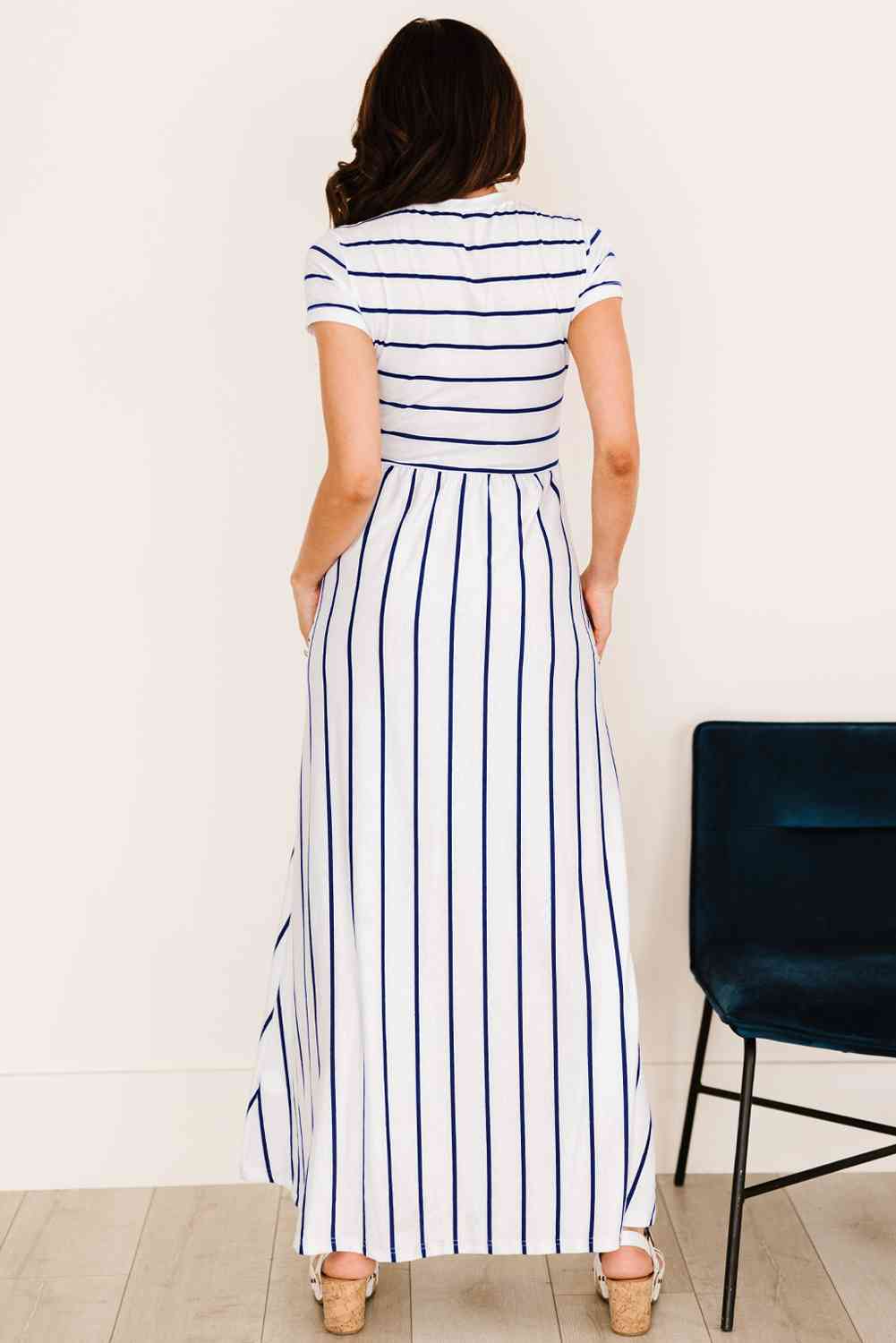 Striped Short Sleeve Crewneck Maxi Dress (BWMT) T - Deals DejaVu