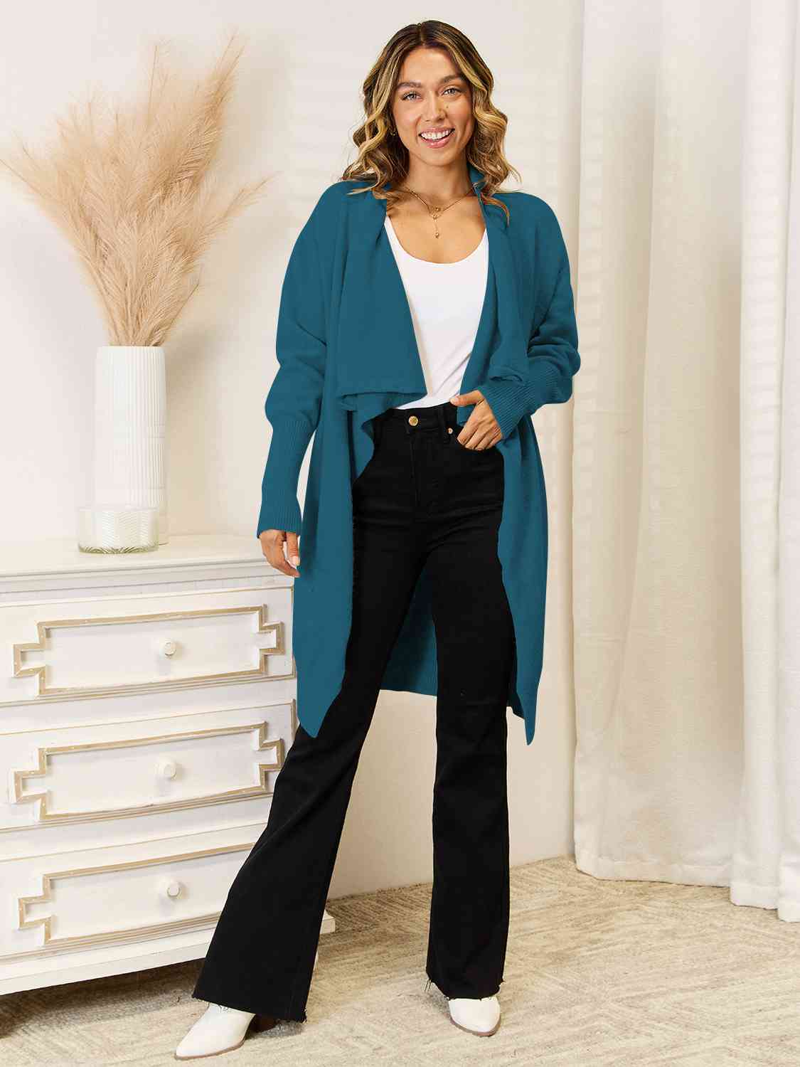 Long Sleeve Open Front Longline Cardigan - Deals DejaVu