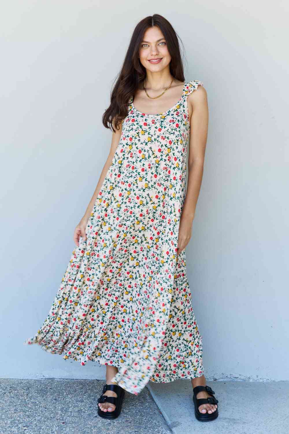 Doublju In The Garden Ruffle Floral Maxi Dress in Natural Rose (BWMT) T - Deals DejaVu