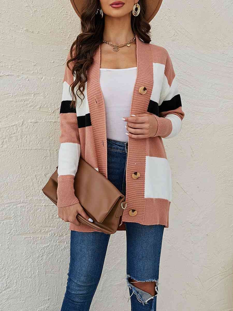 Color Block Button Down Cardigan