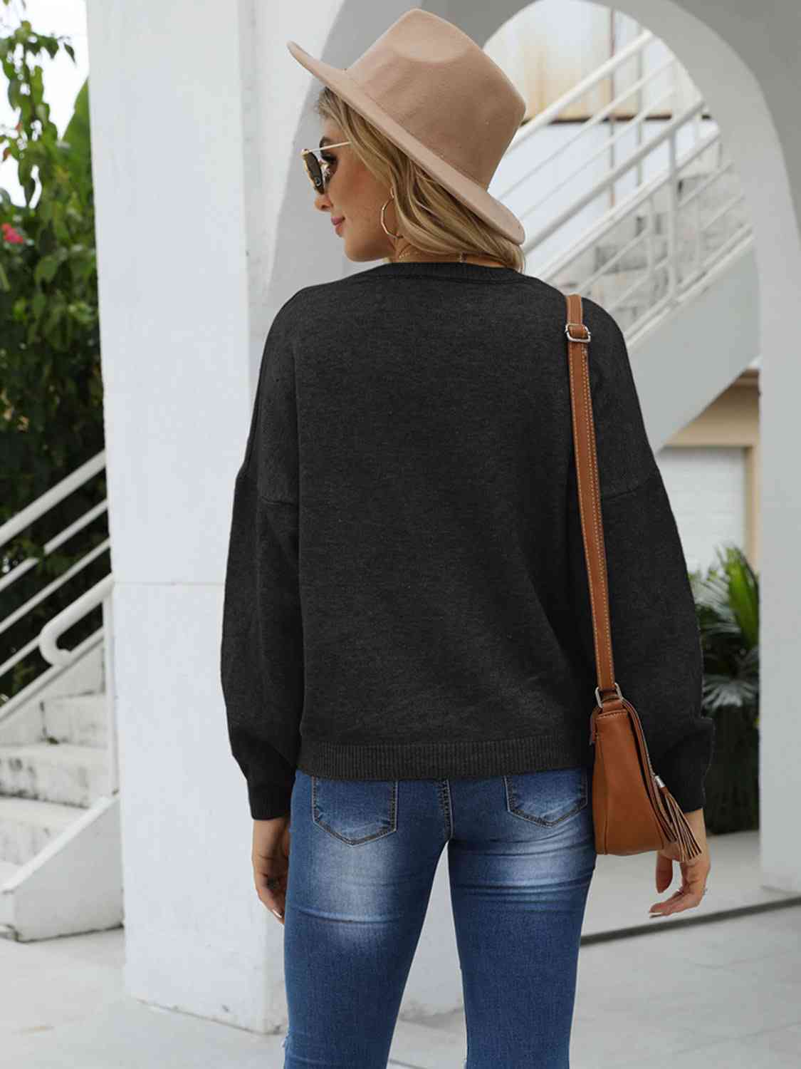 Round Neck Long Sleeve Sweater - Deals DejaVu