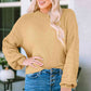 Round Neck Dropped Shoulder Waffle-Knit Sweater