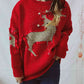 Reindeer Round Neck Long Sleeve Sweater - Deals DejaVu