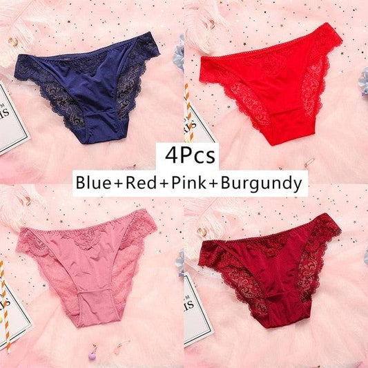 Cute 4pcs Women Lace Underwear - Sexy Transparent Mesh Panties - Seamless Briefs Breathable (TSP4)