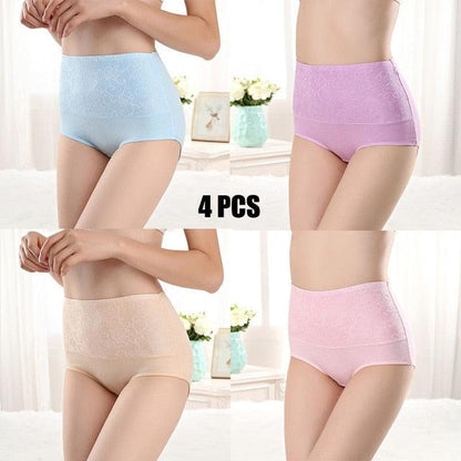 Amazing 4pcs/lot High Waist 100% Women's Cotton Underwear - Comfortable Breathable Abdomen Underwear (TSP2)
