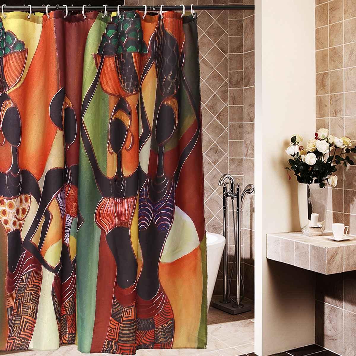 4pcs/set African Women Waterproof Shower Curtain with Africa Girl Non-Slip Bath Mat Rugs Carpet Kit (B&2)(B&4)(1U65)
