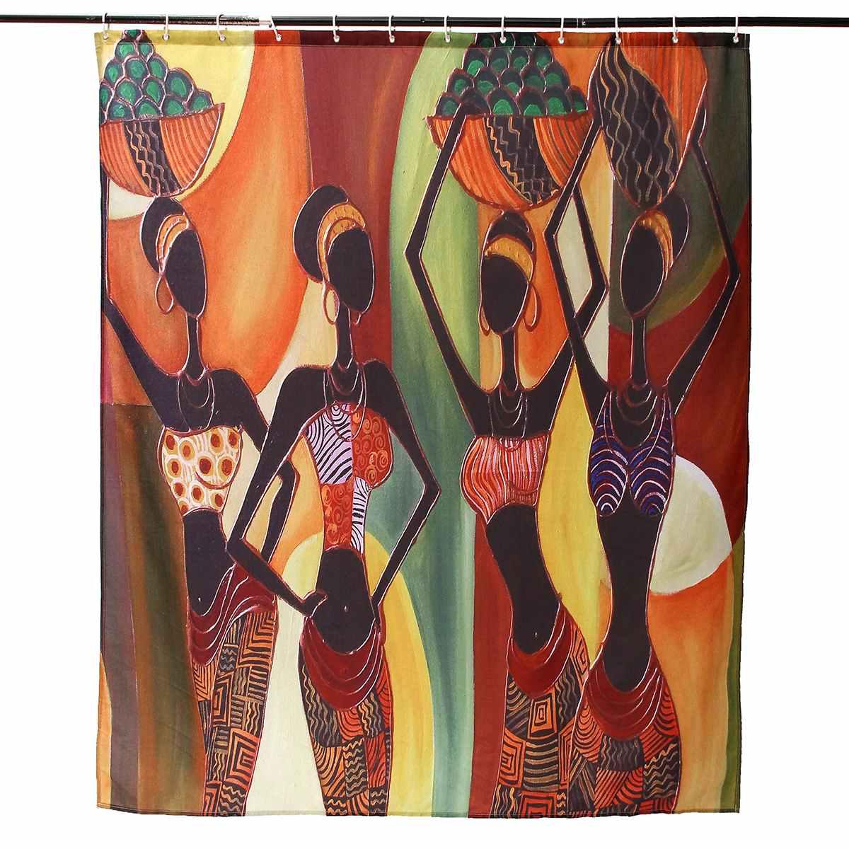 4pcs/set African Women Waterproof Shower Curtain with Africa Girl Non-Slip Bath Mat Rugs Carpet Kit (B&2)(B&4)(1U65)