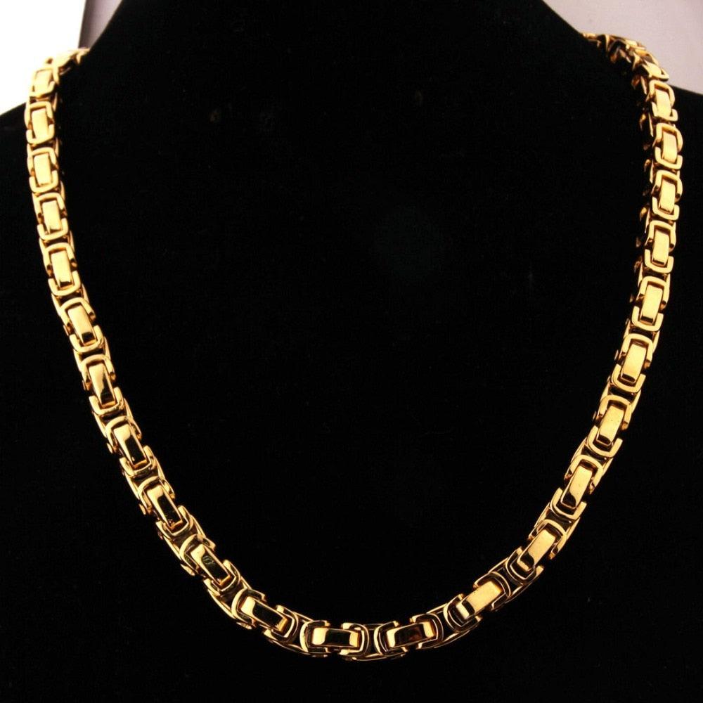 5/6/8mm Length Gold Tone Byzantine Stainless Steel Necklace - Fashion jewelry (MJ2)