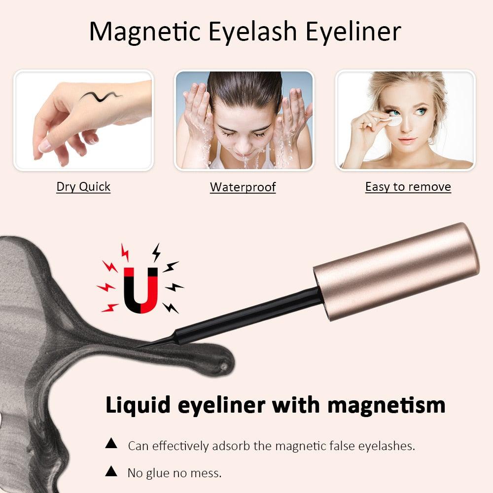 5 Pair Magnetic Eyelashes With Magnet Liquid Eyeliner Tweezer Set - Waterproof Long Lasting (M2)(1U86)