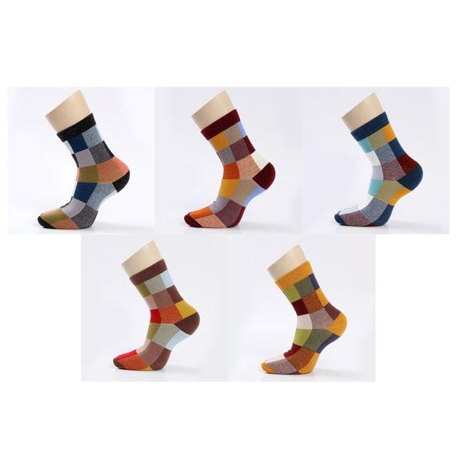 5 Pairs/Lot Combed Cotton Men's Socks - Compression Socks Fashion Colorful Square Dress Socks (TG8)(F92)