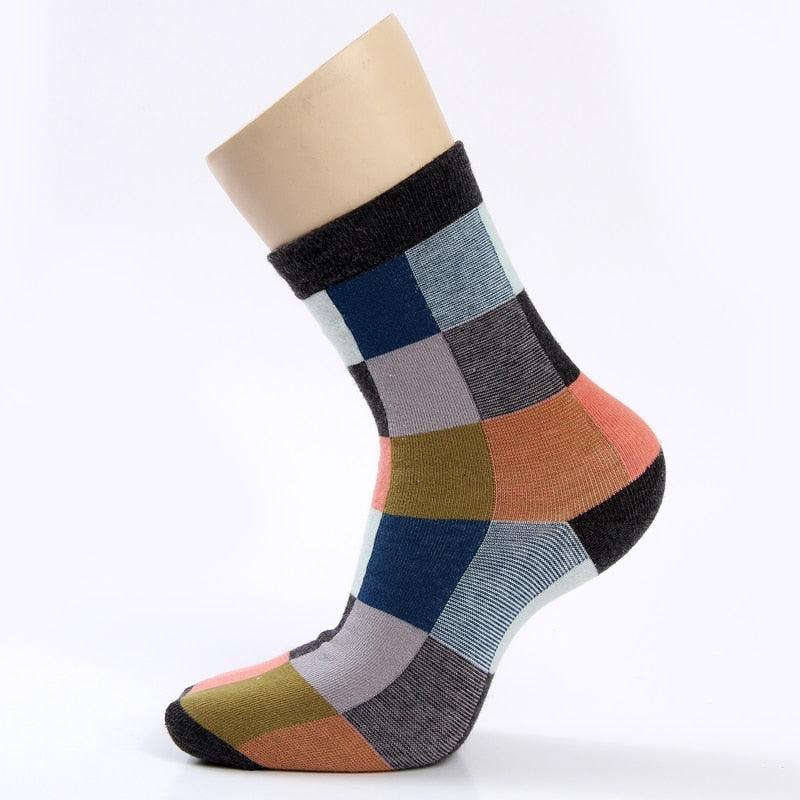 5 Pairs/Lot Combed Cotton Men's Socks - Compression Socks Fashion Colorful Square Dress Socks (TG8)(F92)