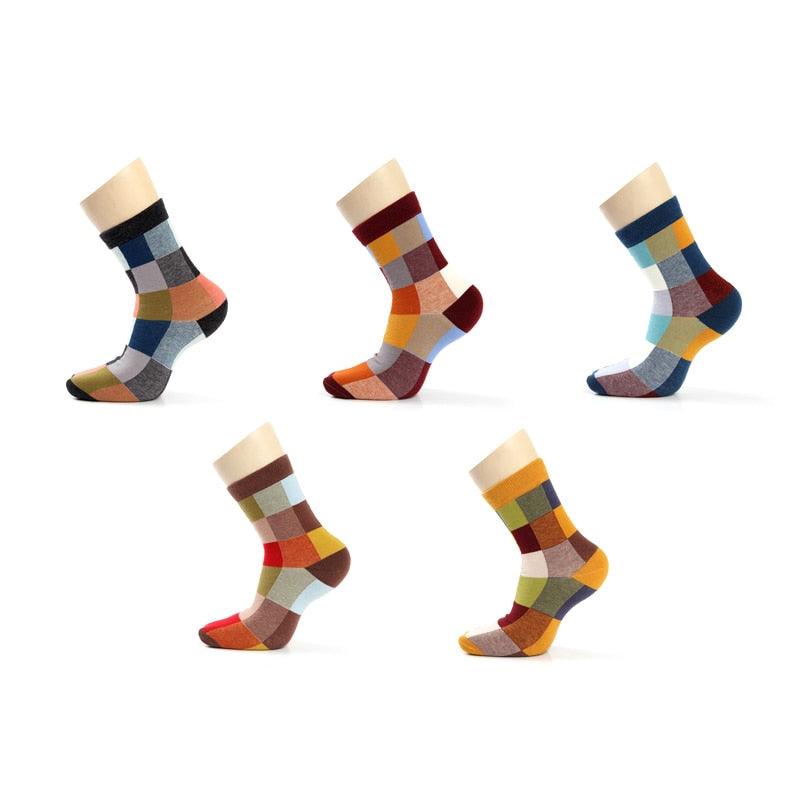 5 Pairs/Lot Combed Cotton Men's Socks - Compression Socks Fashion Colorful Square Dress Socks (TG8)(F92)