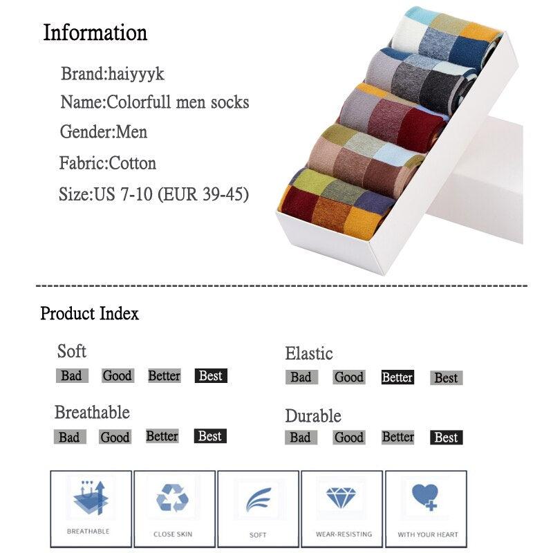 5 Pairs/Lot Combed Cotton Men's Socks - Compression Socks Fashion Colorful Square Dress Socks (TG8)(F92)