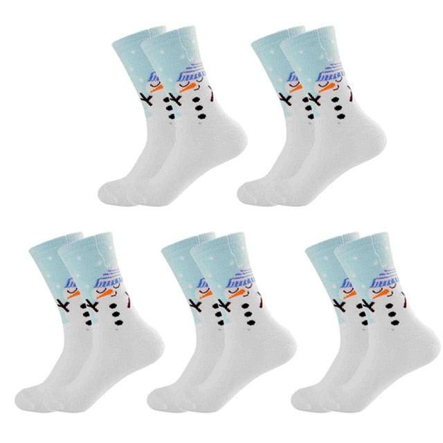 Gorgeous 5 Pairs Cotton Cartoon Christmas Socks - Cute Santa Claus Elk Snow Funny Socks (3WH1)(2WH1)