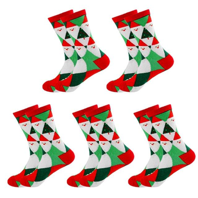 Gorgeous 5 Pairs Cotton Cartoon Christmas Socks - Cute Santa Claus Elk Snow Funny Socks (3WH1)(2WH1)