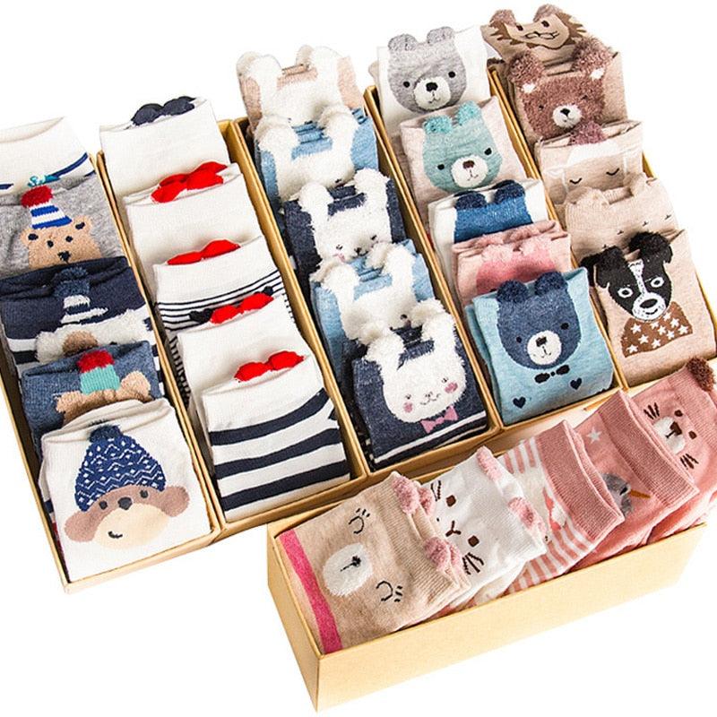 Nice 5 Pairs/Set Women's Cute Cat Short Socks - Print Cartoon Animal Casual (3WH1)(2WH1)