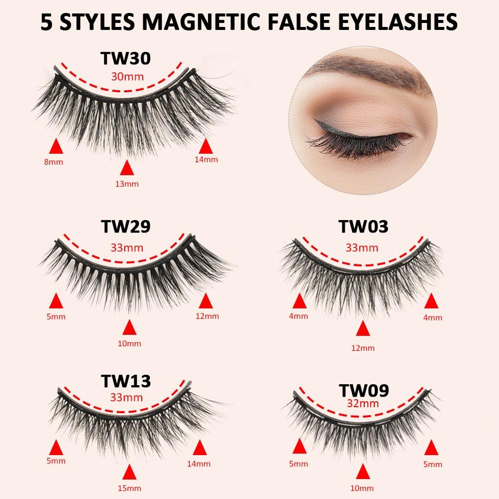 5 pairs Magnetic False Eyelashes Magnet Eyeliner Mink Fake Eyelash Waterproof Liquid Tweezers Set (M2)(1U86)