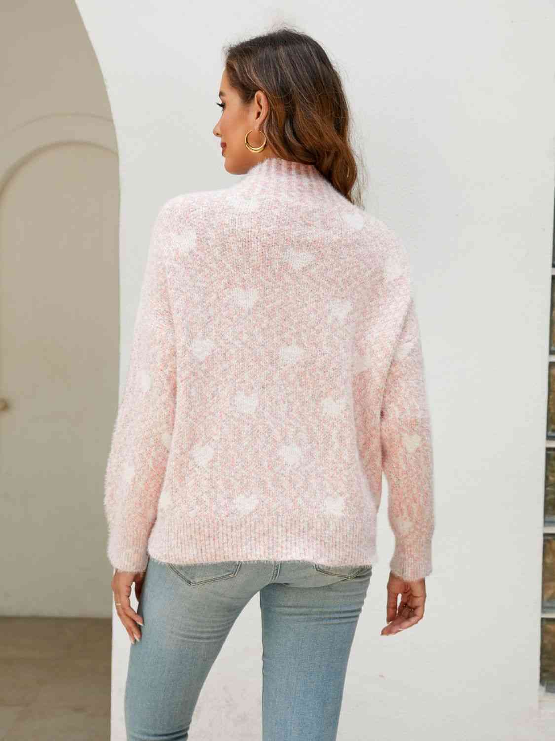 Heart Mock Neck Sweater - Deals DejaVu