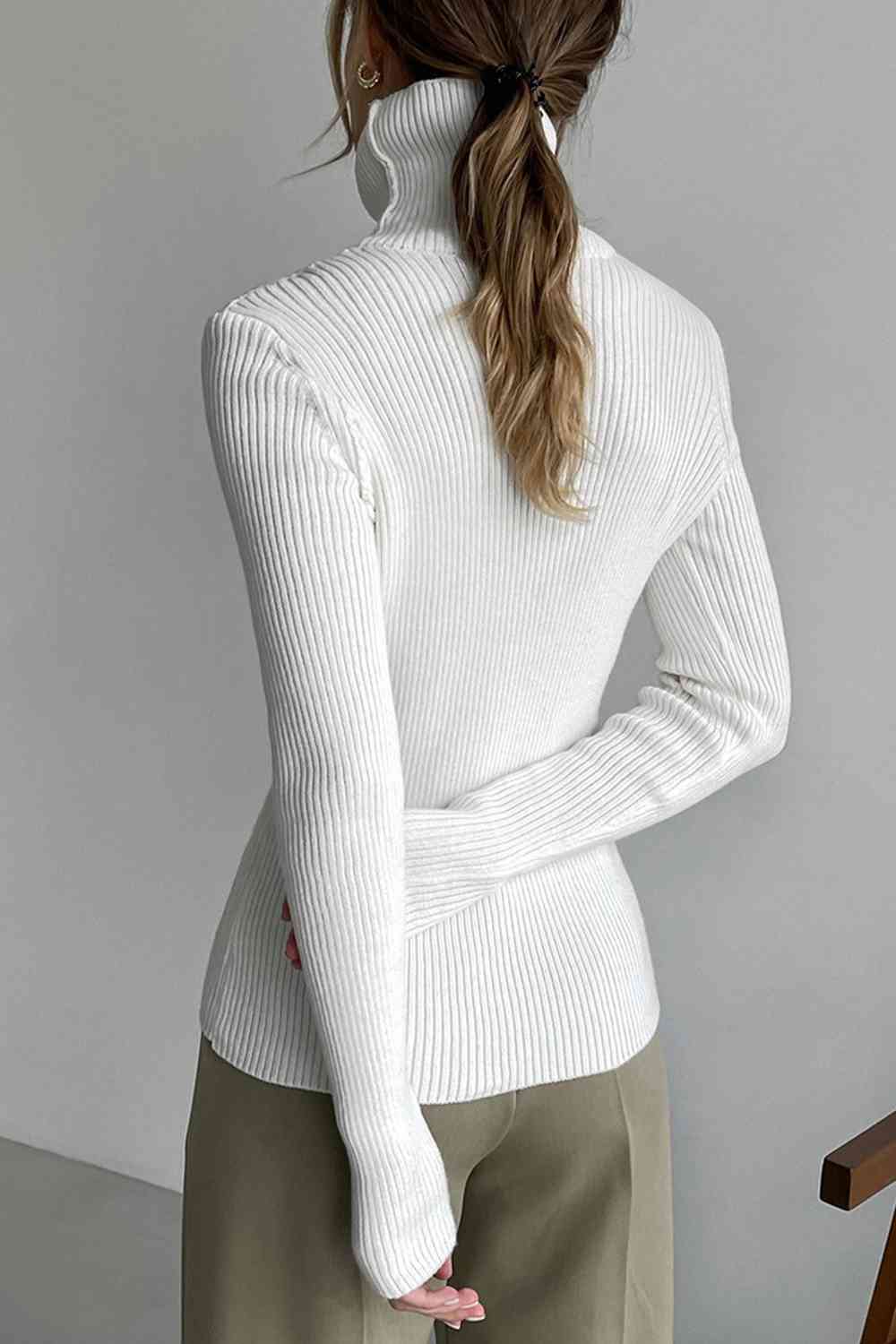 Ribbed Turtle Neck Long Sleeve Sweater - Deals DejaVu