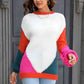 Double Take Color Block Round Neck Drop Shoulder Sweater - Deals DejaVu