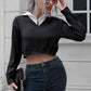 Contrast Collared Cropped Sweater