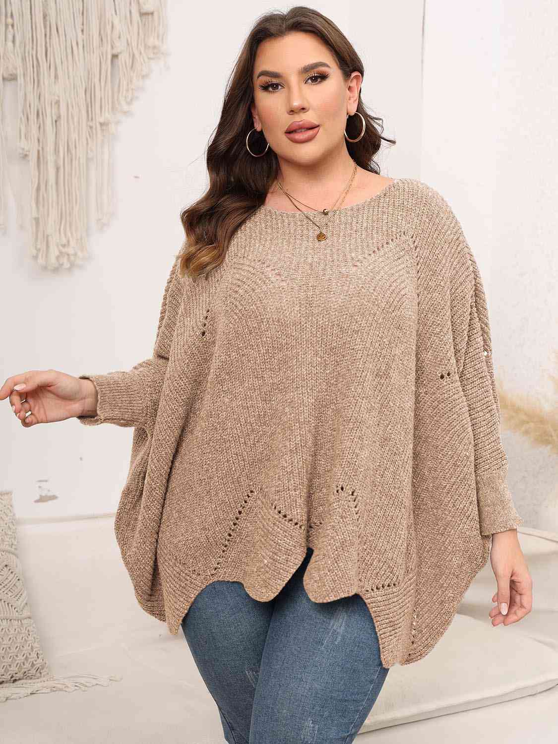 Plus Size Round Neck Batwing Sleeve Sweater - Deals DejaVu