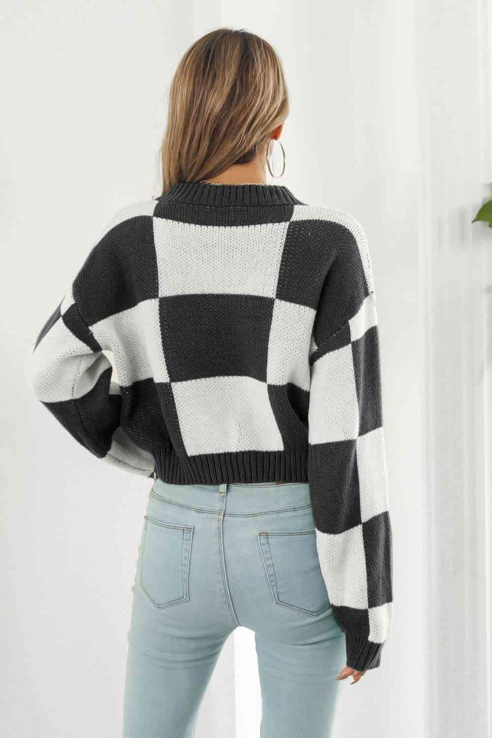 Color Block Round Neck Dropped Shoulder Sweater - Deals DejaVu