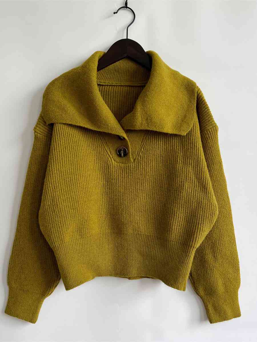 Statement Collar Half Button Sweater - Deals DejaVu