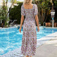 Printed Square Neck Short Sleeve Midi Dress (MWBT) T - Deals DejaVu