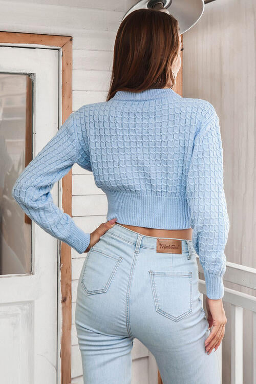 Round Neck Long Sleeve Cropped Sweater - Deals DejaVu