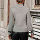 Mock Neck Ribbed Lantern Sleeve Pullover Sweater - Deals DejaVu