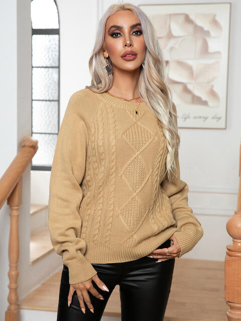 Cable-Knit Long Sleeve Sweater - Deals DejaVu