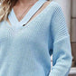Full Size Cutout V-Neck Rib-Knit Sweater - Deals DejaVu