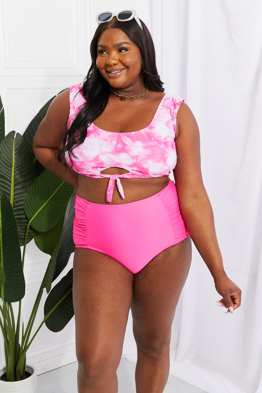 Marina West Swim Sanibel Crop Swim Top and Ruched Bottoms Set in Pink (TB9D) T