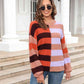 Round Neck Long Sleeve Color Block Dropped Shoulder Pullover Sweater