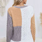 Cable-Knit Openwork Round Neck Color Block Sweater - Deals DejaVu