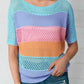 Color Block Openwork Round Neck Pullover Sweater - Deals DejaVu