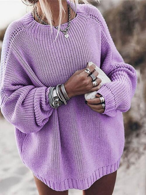 Round Neck Drop Shoulder Sweater - Deals DejaVu